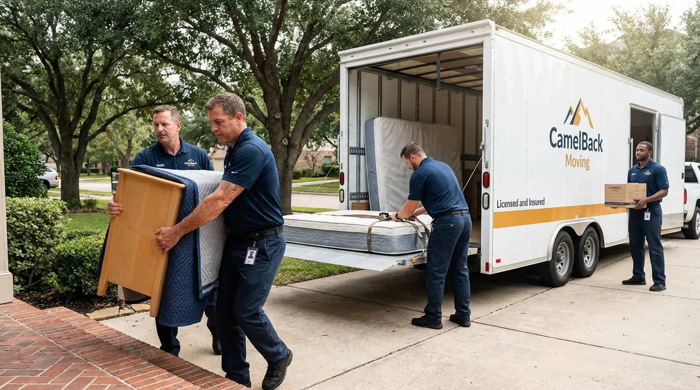 Crew loading residential truck for cross-state move from Anthony, TX