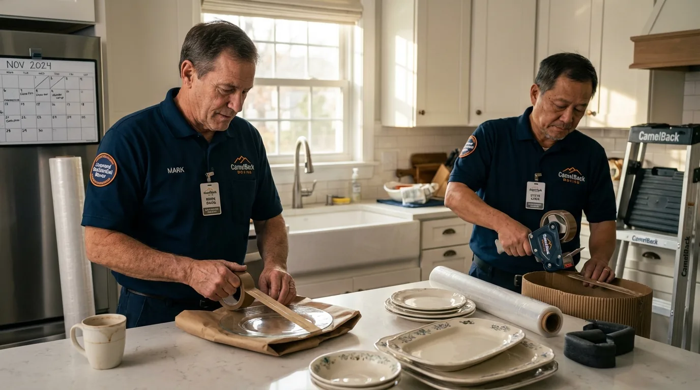 Professional crew packing kitchen dishware in Anthony, TX